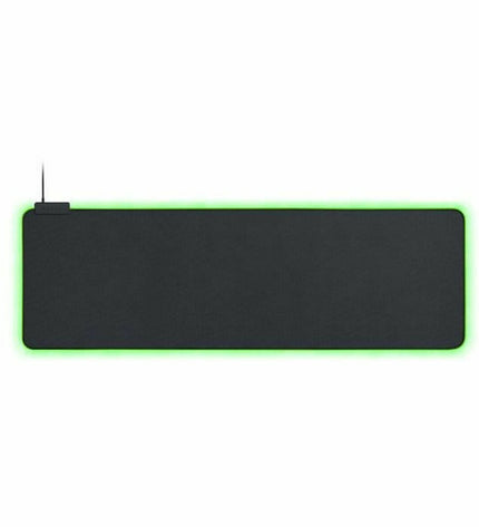 Razer gaming mouse pad RZ02-02500300-R3M1 with RGB lighting, black color, and included cable for plug-and-play use.