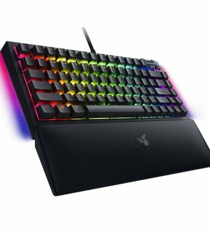 Razer BlackWidow V4 gaming headset with microphone, plugged into a gaming console, featuring sleek design and comfortable ear cups.