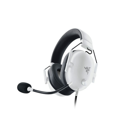 Razer BlackShark V2 X white gaming headset with adjustable headband, designed for consoles and electronic gaming.