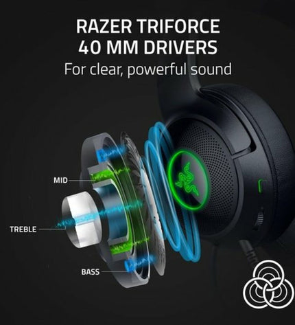 Razer gaming headset with microphone for plug-and-play consoles, black design with adjustable headband and built-in mic.