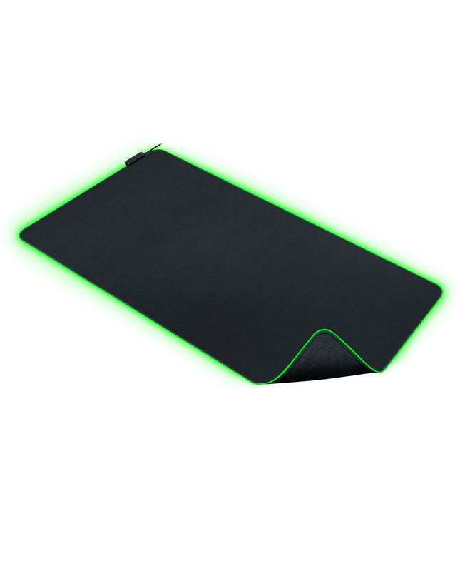 Razer Goliathus Chroma black gaming mouse pad, Razer logo, with RGB lighting, designed for seamless gaming on electronic devices