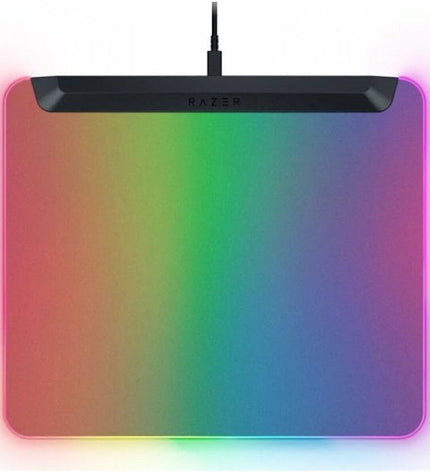 Razer Firefly V2 Pro gaming mouse pad with LED lighting, featuring a sleek surface and illuminated edges for enhanced gaming setup.