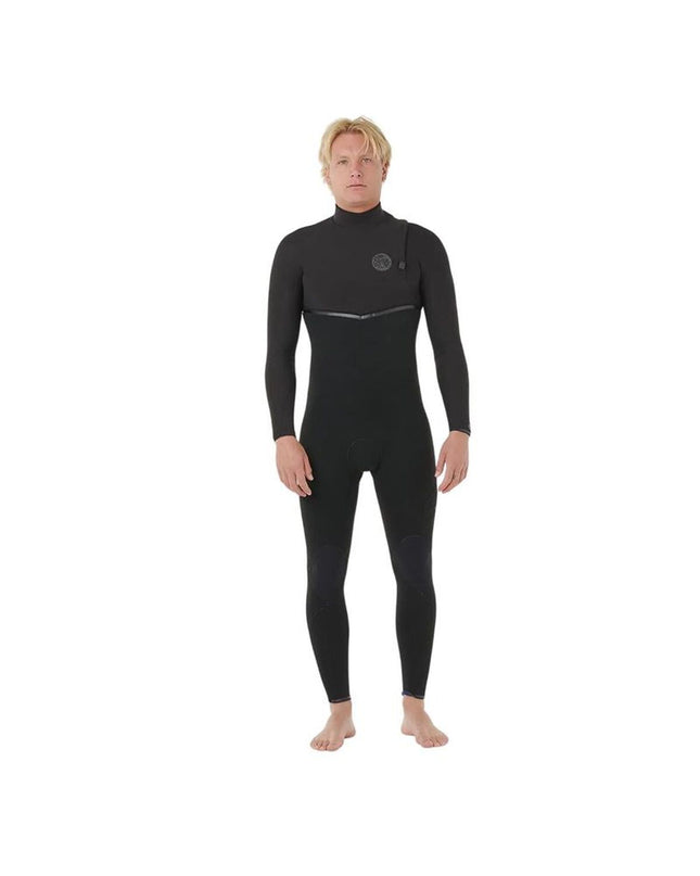 Rip Curl E-Bomb ZF 32 neoprene wetsuit in black, designed for watersports, showing the wetsuit's chest and arm details.
