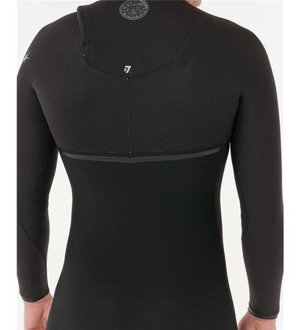 Black Rip Curl E-Bomb ZF 32 neoprene wetsuit for watersport, featuring smooth design and flexible material for comfort.