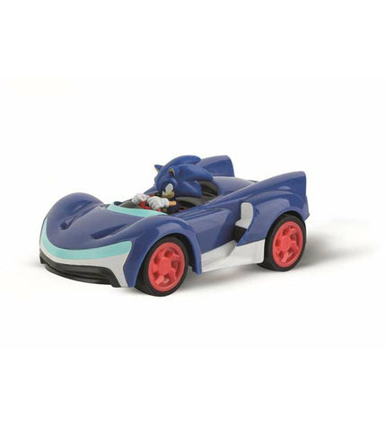 Multicolour Sonic remote control police car toy in 1:43 scale, detailed vehicle with police design and vibrant colors.