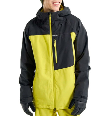 Yellow Burton Lodgepole rain jacket for outdoor activities, featuring waterproof material and adjustable hood.