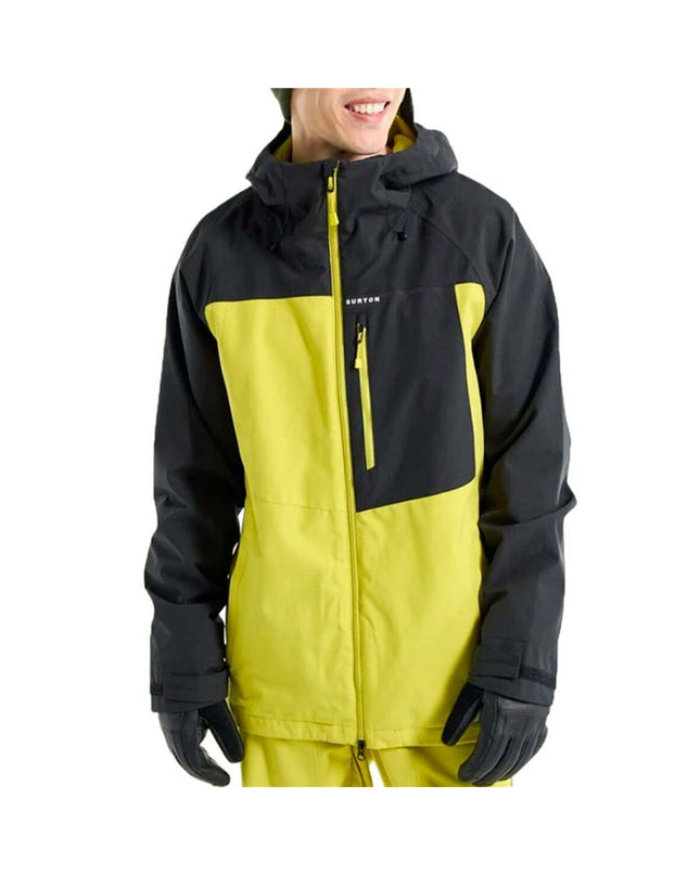 Yellow Burton Lodgepole rain jacket for outdoor activities, featuring waterproof material and adjustable hood.