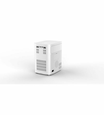 STRONG Q1 Full HD LCD projector showing a bright, clear image with 1280x720 resolution and 300 lumens brightness.