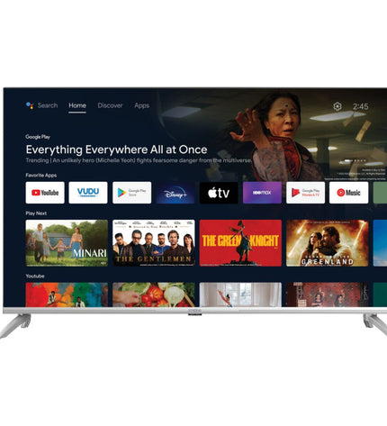 Strong 43-inch 4K Ultra HD LED Smart TV with HDR10, sleek black screen and slim bezels, ideal for home entertainment.