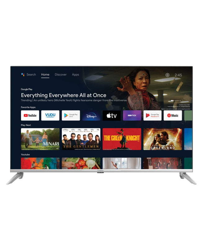 Strong 43-inch 4K Ultra HD LED Smart TV with HDR10, sleek black screen and slim bezels, ideal for home entertainment.
