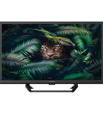 Strong SRT24HE4023C 24-inch HD LED LCD Smart TV with slim black frame and screen displaying colorful images.