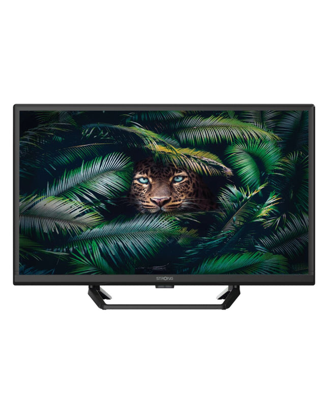 Strong SRT24HE4023C 24-inch HD LED LCD Smart TV with slim black frame and screen displaying colorful images.