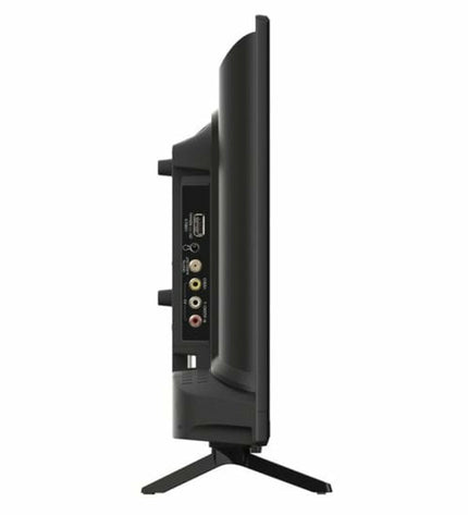 24-inch STRONG SRT24HE4023C HD LED LCD Smart TV showing a sleek black screen with a slim bezel in a modern living room setting.