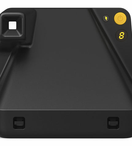Polaroid instant camera 009072 in black with lens and viewfinder, compact electronic photography device on white background.