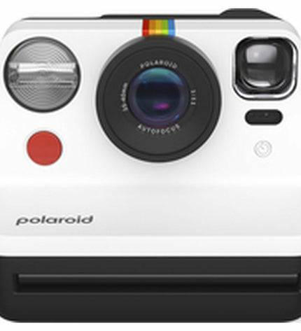 Polaroid instant camera in black with lens and viewfinder, compact electronic photography device, 11.2x9.4x15 cm size