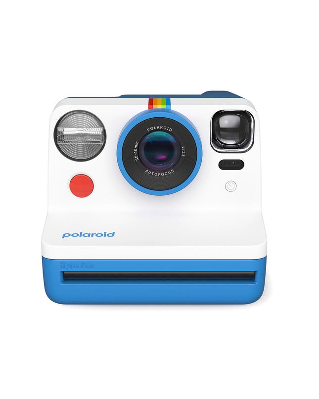 Polaroid instant camera in blue, compact electronic device for instant photography, measuring 11.2 x 9.4 x 15 cm.