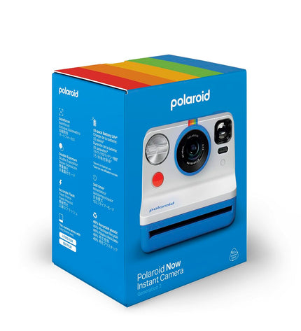 Polaroid instant camera in blue, compact electronic photography device with 11.2x9.4x15 cm dimensions, ready for instant photos