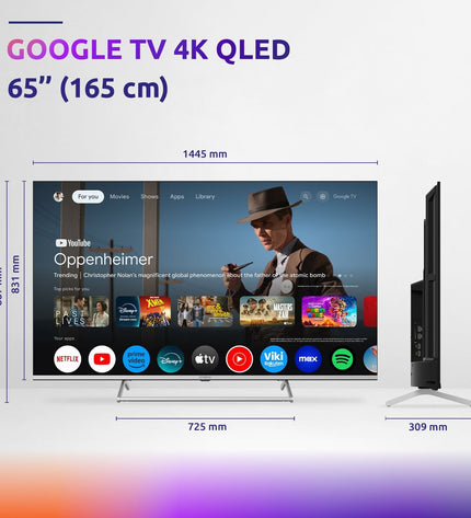 Strong SRT65UG8773C 65-inch 4K Ultra HD HDR QLED smart TV with sleek black screen and slim bezel design.