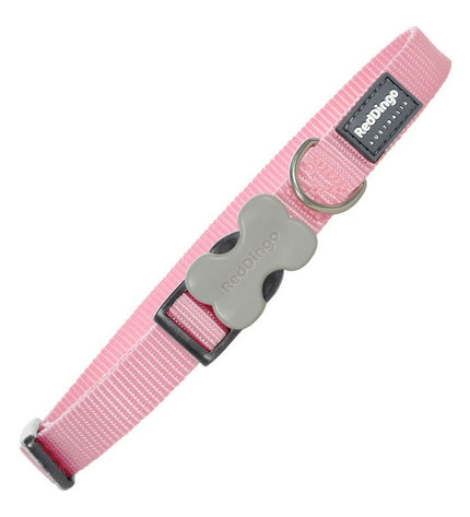 Red Dingo pink dog collar with adjustable length, featuring a sturdy buckle and vibrant color for pets.