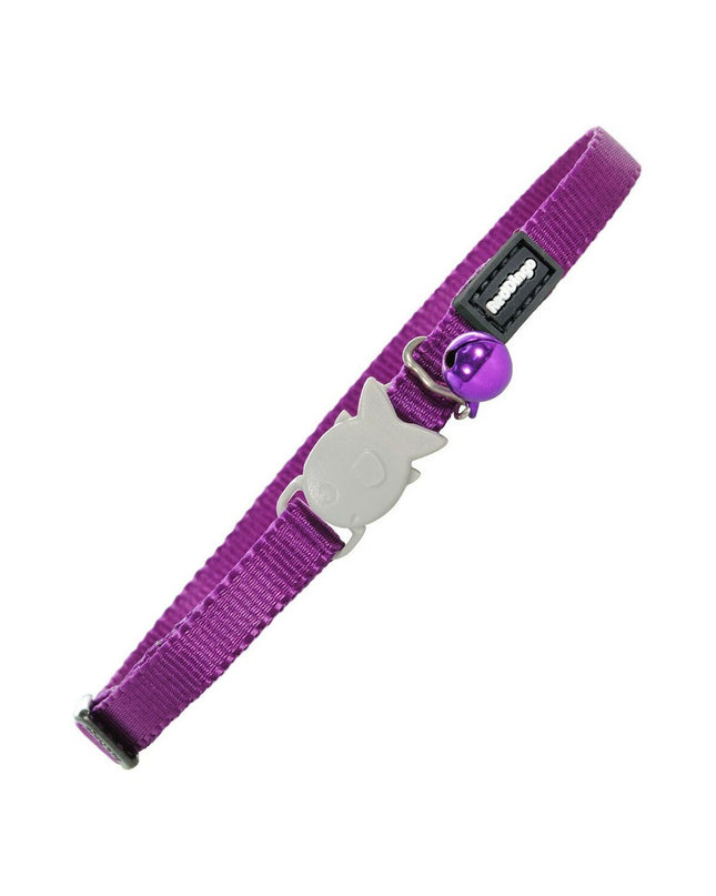 Red Dingo purple cat collar with adjustable length from 20 to 32 cm, featuring a secure buckle and stylish design.