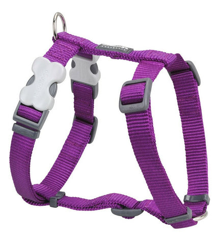 Red Dingo purple dog harness in soft material, adjustable for dogs from 60 to 109 cm, shown on a dog.