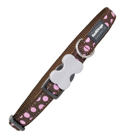 Red Dingo pink dog collar with beauty spot pattern, adjustable 2.5 x 41-63 cm, made for stylish canine accessories.