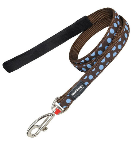 Red Dingo brown dog leash with red polka dots, 1.2 x 120 cm, durable nylon material for walking pets.