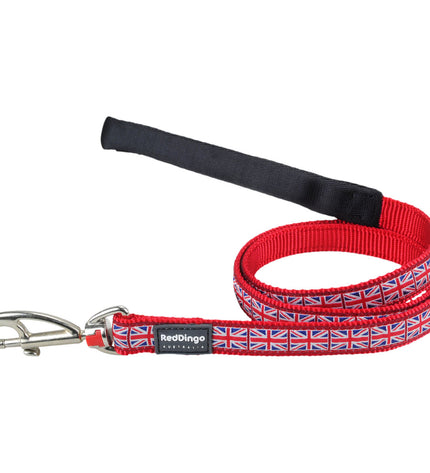 Red Dingo Union Jack dog leash in red, 1.2 meters long, featuring a British flag design on durable material.