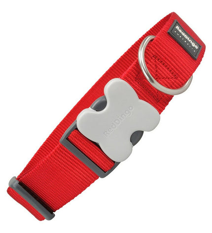 Red Dingo red dog collar with adjustable width, suitable for medium-sized dogs, featuring a sturdy design and vibrant color.