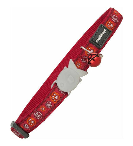 Red Dingo red cat collar with paw print design, adjustable length 20-32 cm, for stylish feline accessories.