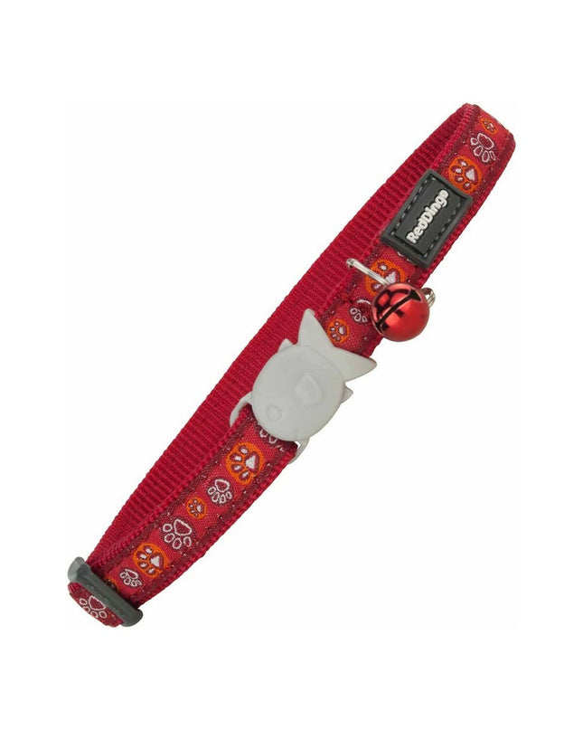 Red Dingo red cat collar with paw print design, adjustable length 20-32 cm, for stylish feline accessories.