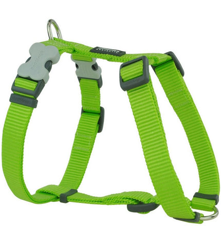 Red Dingo soft dog harness in lime green, adjustable for 25-39 cm neck size, made for comfortable fit and control.