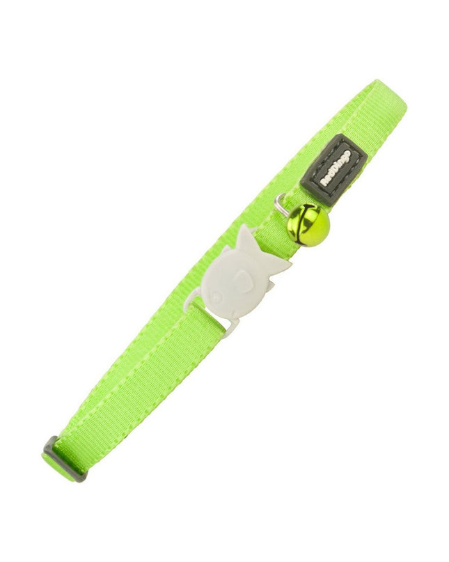 Red Dingo cat collar in lime green, adjustable 20-32 cm, with a secure buckle, designed for comfortable feline wear.