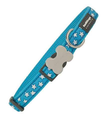Red Dingo dog collar in red with star pattern, adjustable 20-32 cm, made for stylish and comfortable pet wear.