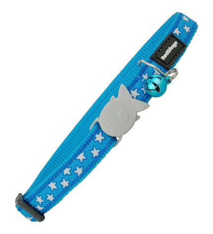 Red Dingo blue cat collar with adjustable strap, suitable for cats 20-32 cm, made of durable material.