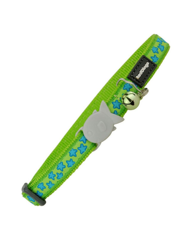 Red Dingo green cat collar with red accents, adjustable 20-32 cm, made for feline pets, featuring a stylish and comfortable design.