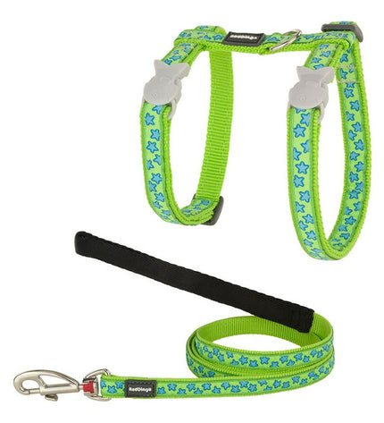 Red Dingo turquoise cat harness with red leash, durable and comfortable for pets, featuring stylish design and secure fit.