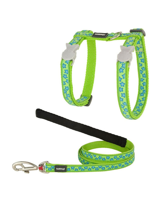 Red Dingo turquoise cat harness with red leash, durable and comfortable for pets, featuring stylish design and secure fit.
