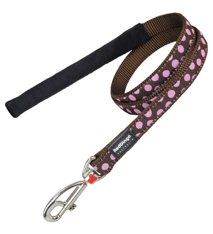 Red Dingo dog leash in brown with red polka dots, 1.5 x 120 cm, showing the length and pattern on the leash.