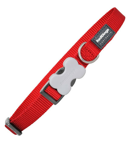 Red Dingo soft red dog collar with adjustable 1.5 x 24-36 cm size, featuring a durable design for pets.
