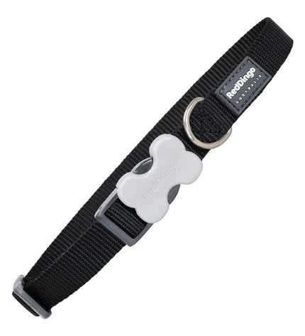 Red Dingo soft black dog collar, 1.5 x 24-36 cm, with adjustable strap and metal buckle, designed for comfortable pet wear.