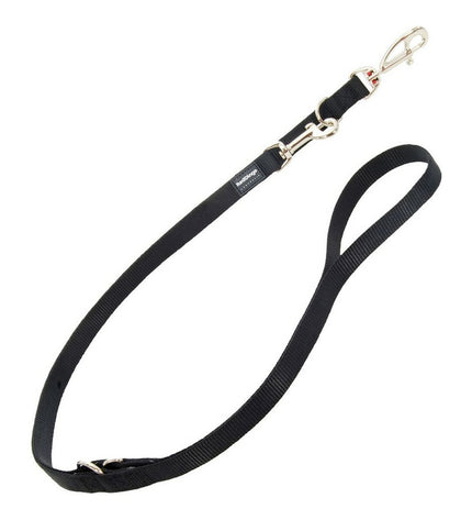 Red Dingo black dog leash, 1.5 x 200 cm, showing the face of the durable nylon leash with red Dingo branding.