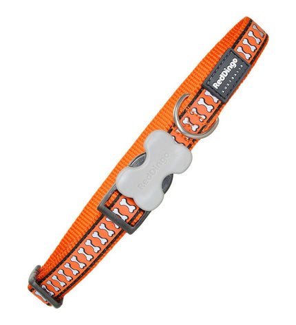 Red Dingo reflecterend hondenhalsband in oranje, verstelbaar van 31-47 cm, met opvallende reflecterende details.