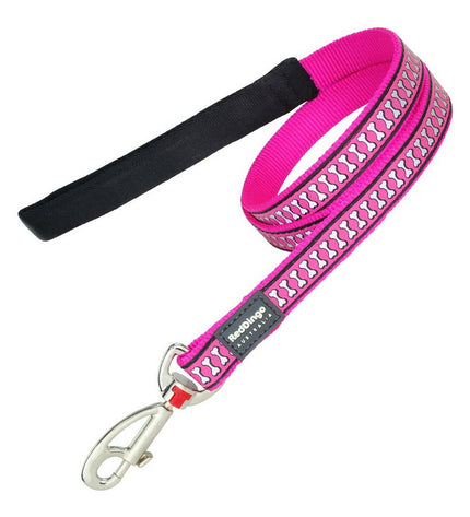 Red Dingo reflecterende hondenriem in fuchsia, 2x120 cm, with padded handle and reflective stitching for visibility during walks.