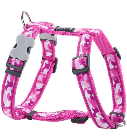 Red Dingo fuchsia camouflage dog harness for small to medium dogs, adjustable 25-39 cm, durable and stylish pet accessory.
