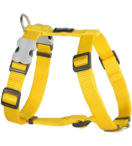 Yellow Red Dingo dog harness for small to medium dogs, adjustable 30-48 cm, made of soft material for comfortable fit.