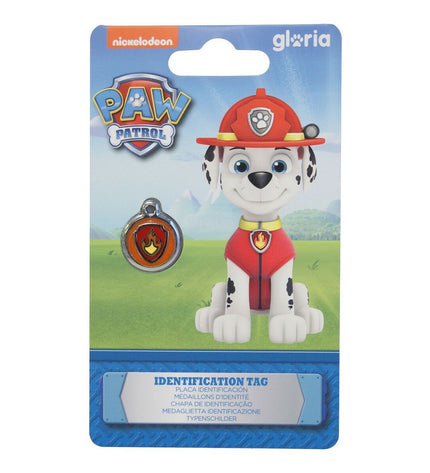 Small Paw Patrol Marshall dog name tag for collars, featuring the character's design, made for small dogs.