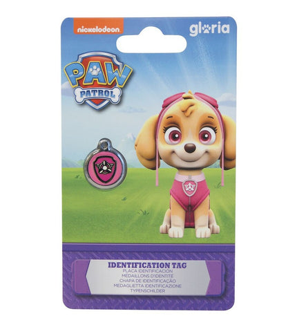 Small Paw Patrol Skye dog collar tag with image of Skye from The Paw Patrol on a metal pet ID tag.