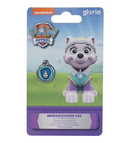 Small Paw Patrol Everest dog collar tag with nameplate for dogs, featuring the brand's logo and colorful design.