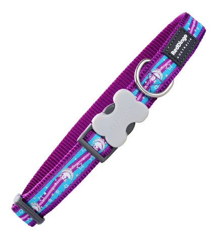 Red Dingo unicorn-patterned dog collar in red, white, and blue, adjustable size 1.2 x 20-32 cm, for small to medium dogs.